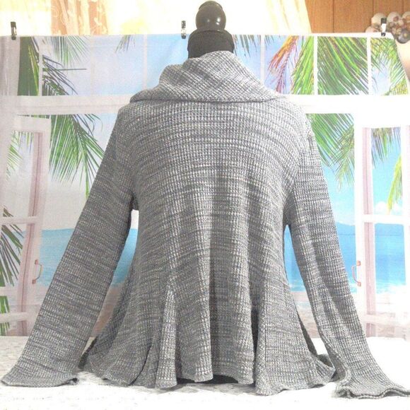 Anthropologie Postmark Grey Cowl Neck Waffle Knit Sweater Bell Sleeves Sz S - Picture 4 of 8